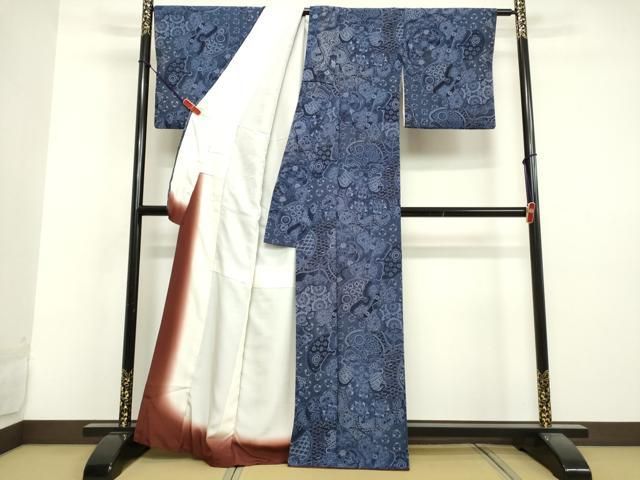 平和屋着物●前田仁仙　仁仙更紗　小紋　更紗花文　正絹　逸品　DAAV1373tw 平和屋着物○前田仁仙 仁仙更紗 小紋 更紗花文 正絹 逸品 DAAV1373tw