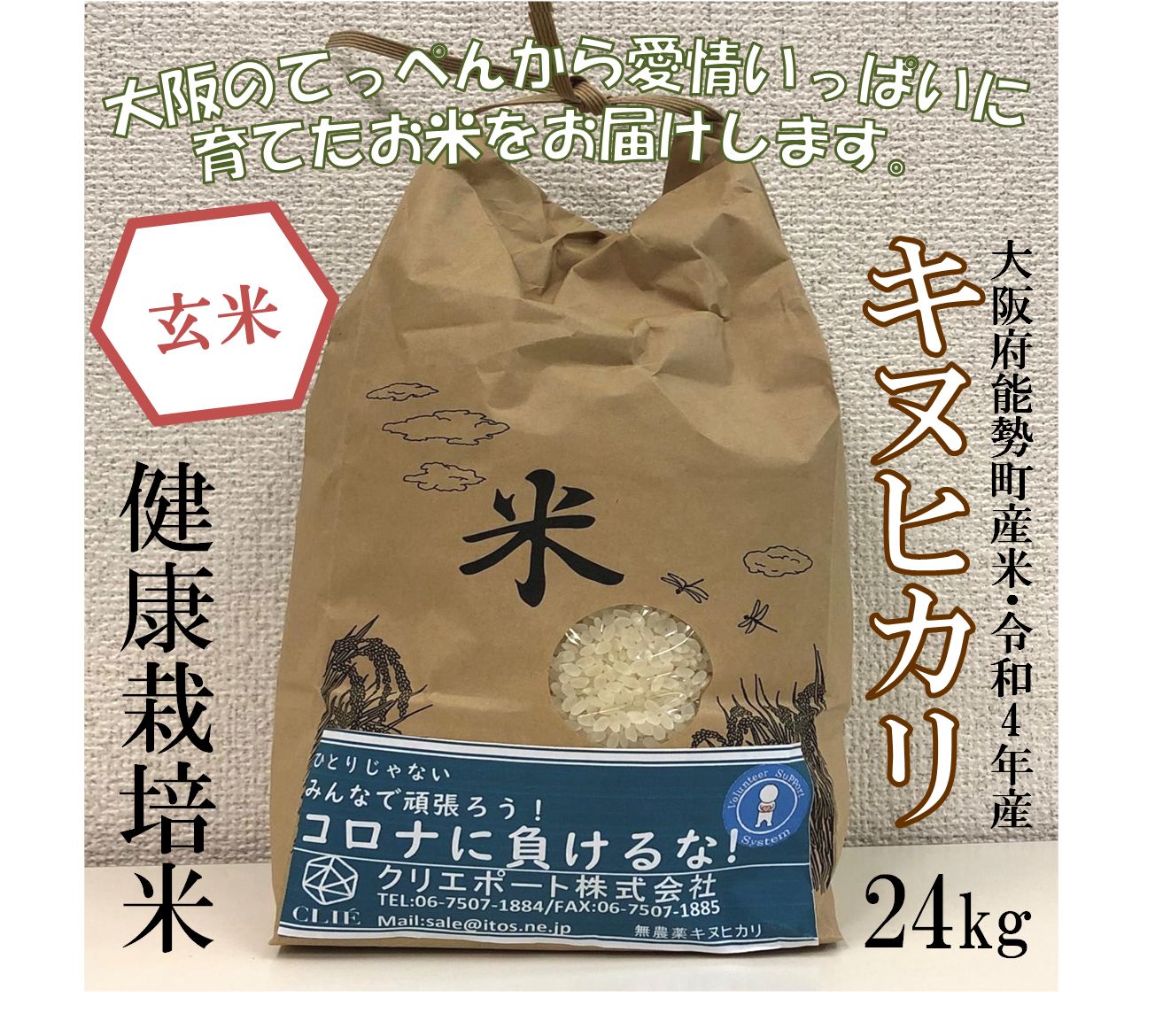 【令和4年産/健康栽培米】大阪のてっぺんキヌヒカリ玄米24kg大阪府能勢産