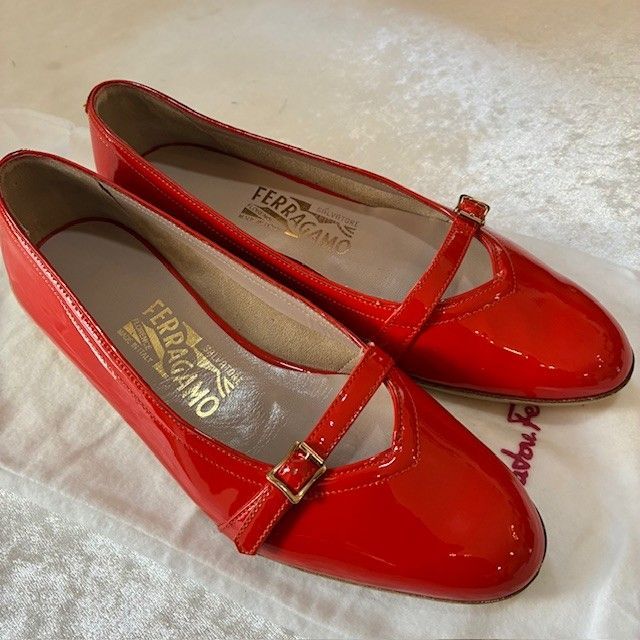 Salvatore Ferragamo エナメル レザーベルト オレンジ フェラガモ SalvatoreFerragamo パテントレザー エナメル
