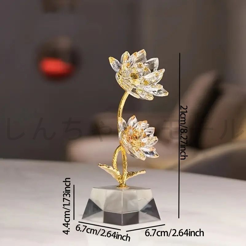  クリスタル 蓮 花 置物 オブジェ ゴールド 金色 透明 黄金 金運 開運 運気アップ インテリア 玄関 オフィス 寝室 風水 開運 健康運 出 卓上雑貨 置物 インテリア小物
