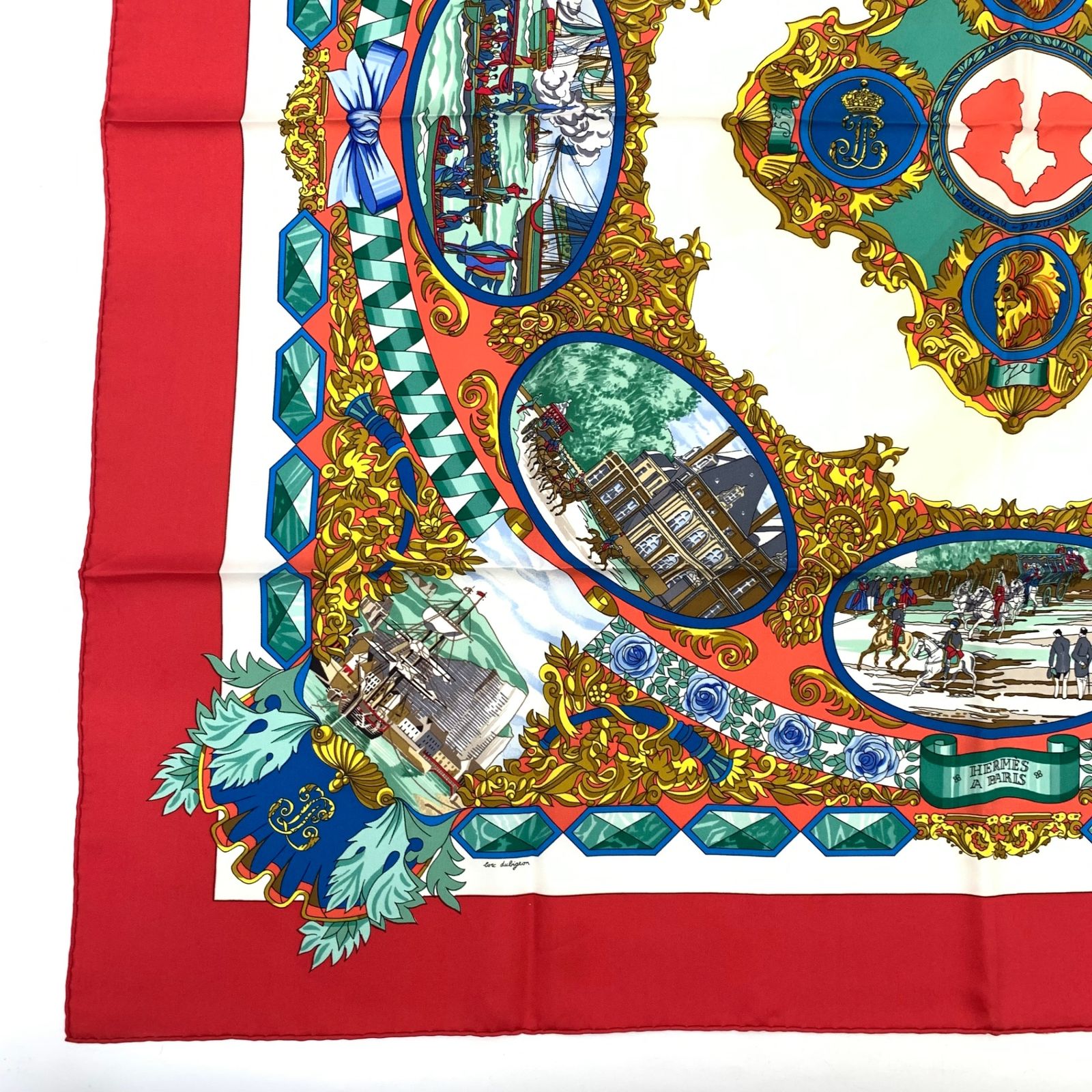 美品 HERMES エルメス カレ90 L'ENTENTE CORDIALE 仏英同盟 レッド x