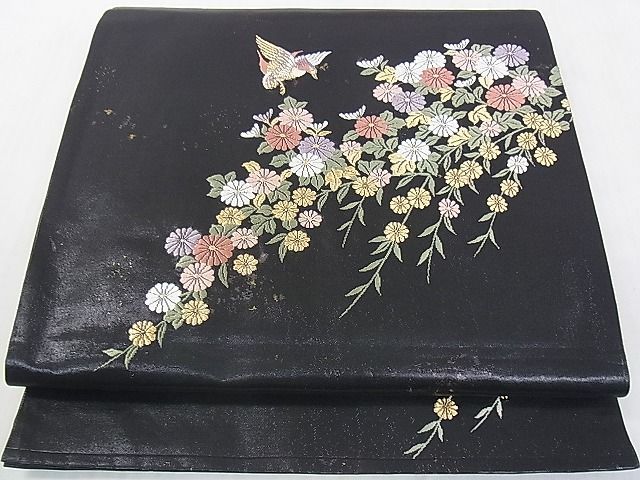 平和屋2◎九寸開き名古屋帯　花鳥文　金糸　引箔　逸品　DAAB0854ud