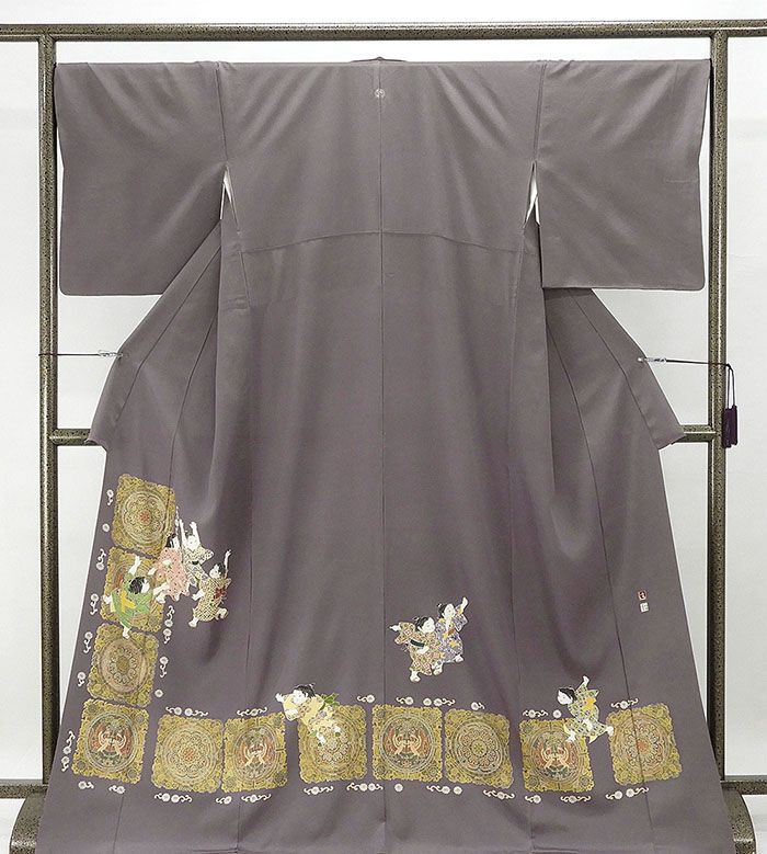 色留袖 正絹 京加賀友禅 松本健一作 身丈166.5cm 裄丈68cm 色留袖 丸に違い鷹の羽 一つ紋 りサイクル 着物 フォーマル 結婚式 披露宴 f0175