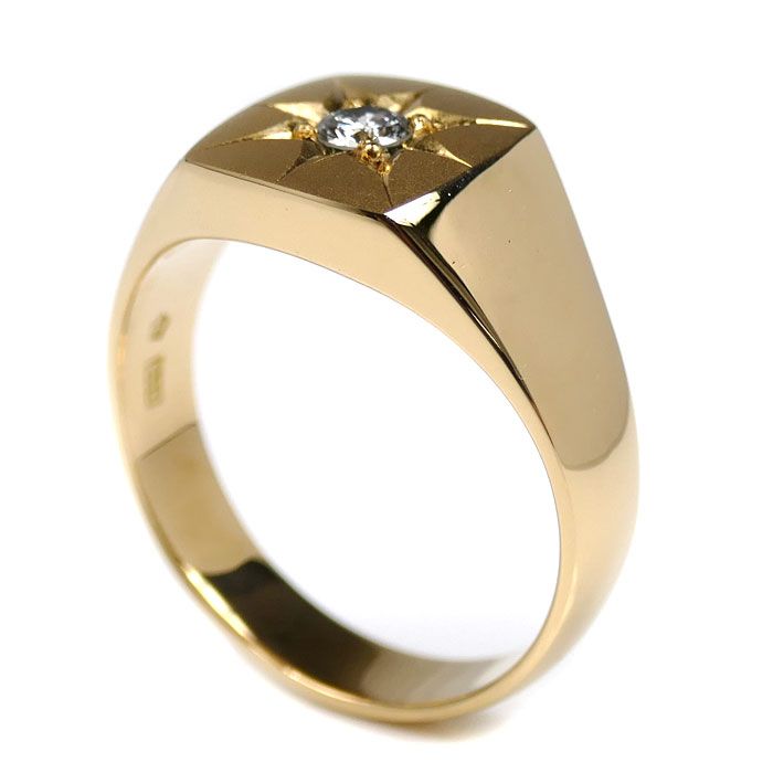 K18YG イエローゴールド 印台 リング 指輪 ダイヤモンド0.21ct 24号 13.0g メンズ