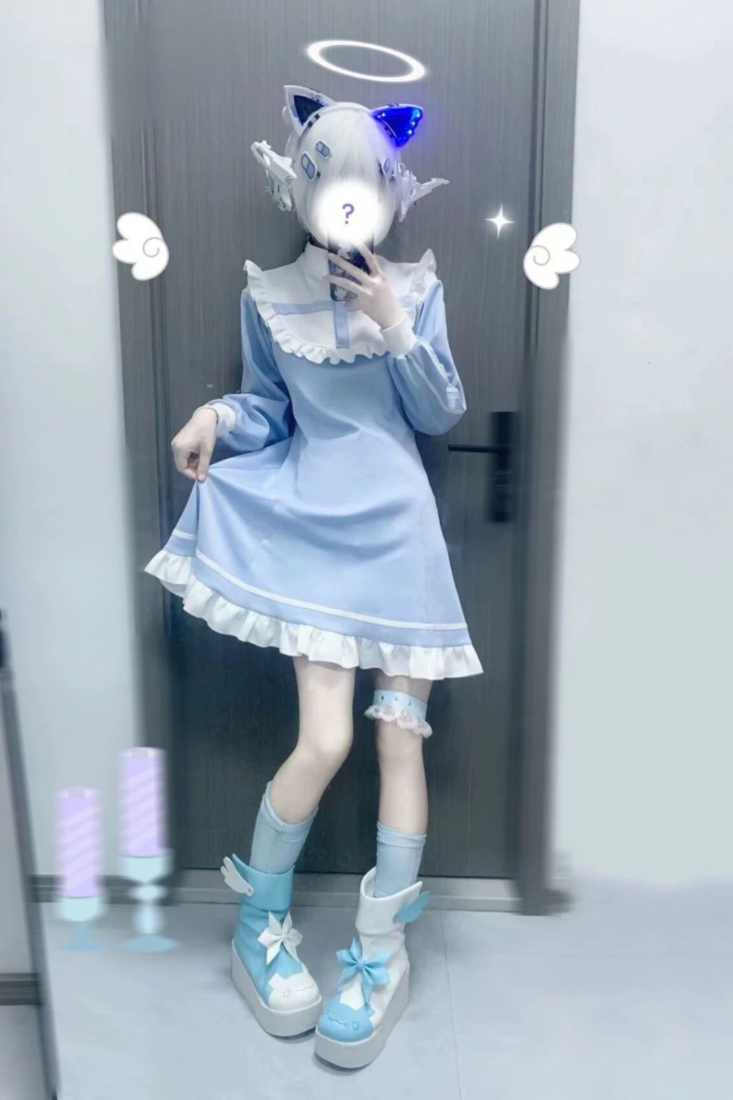 2way ワンピース 長袖 サブカル 服 天使界隈 パステルブルー
