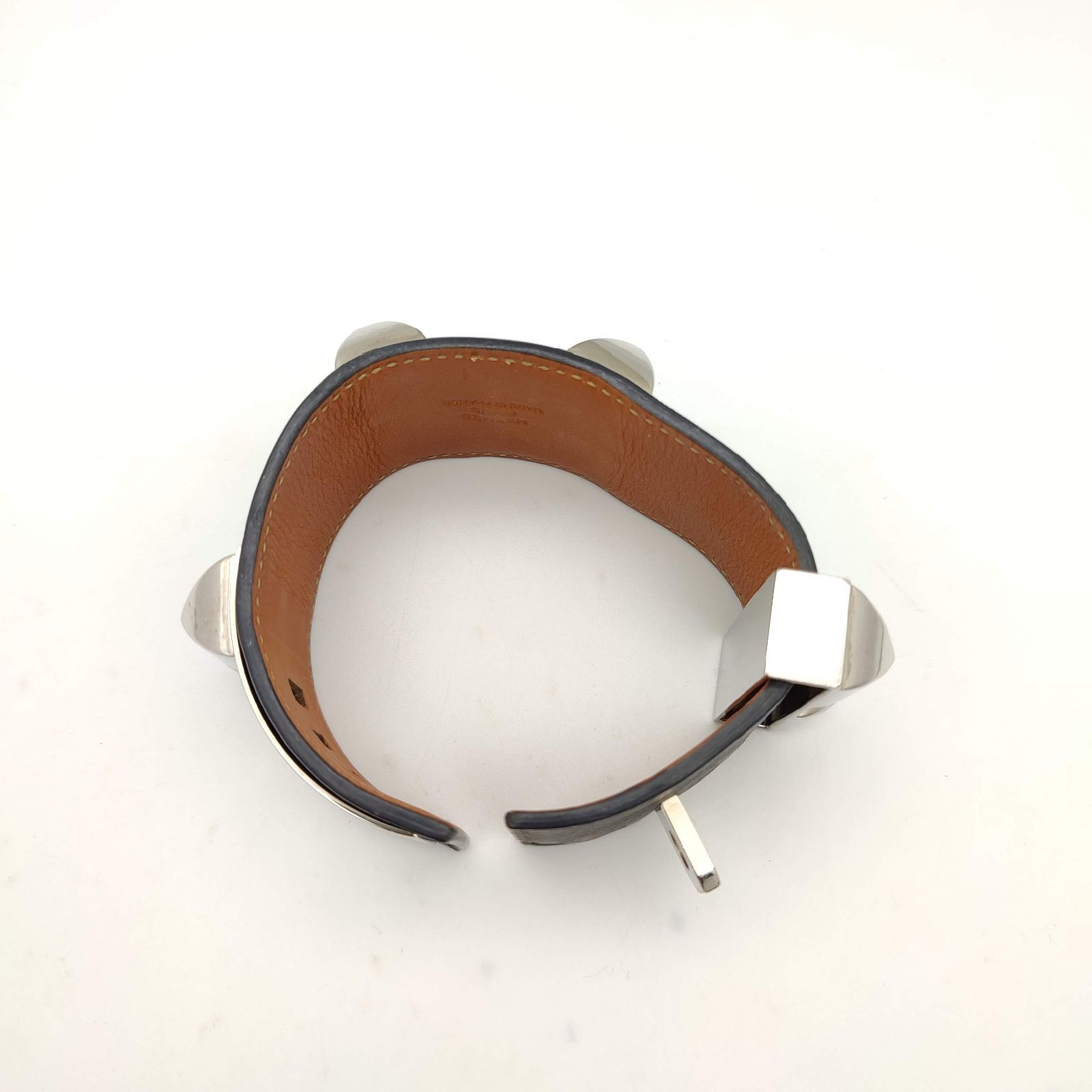 美品】HERMES エルメス コリエドシアン バングル グレーレザーx