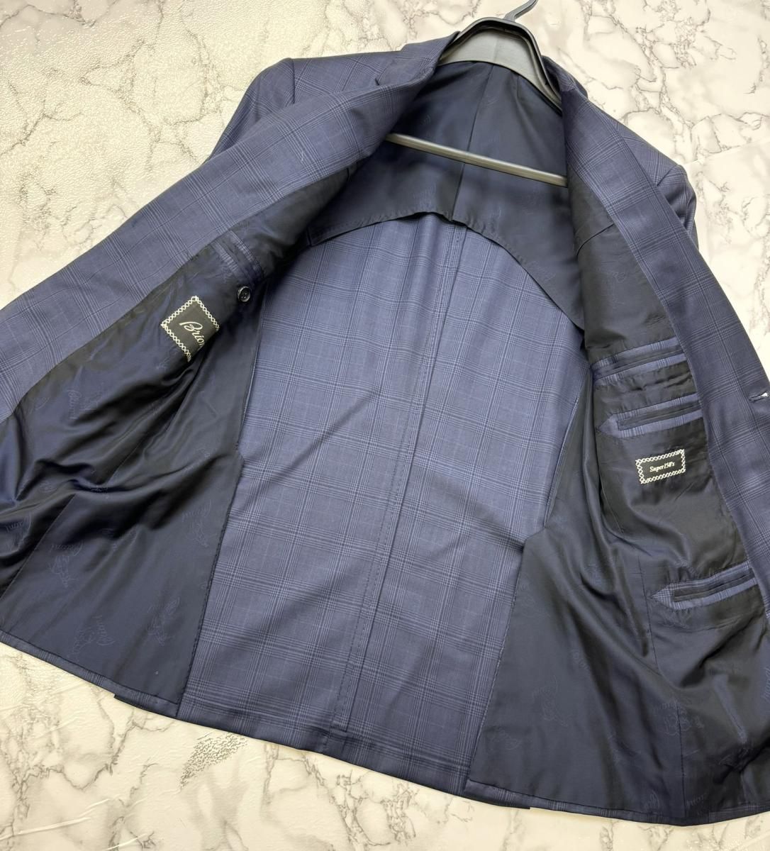 【中古】 ブリオーニ Brioni ｽｰﾂ テーラードジャケット メンズ衣類 最高級 スーパー150s ウール チェック柄 ネイビー super150's