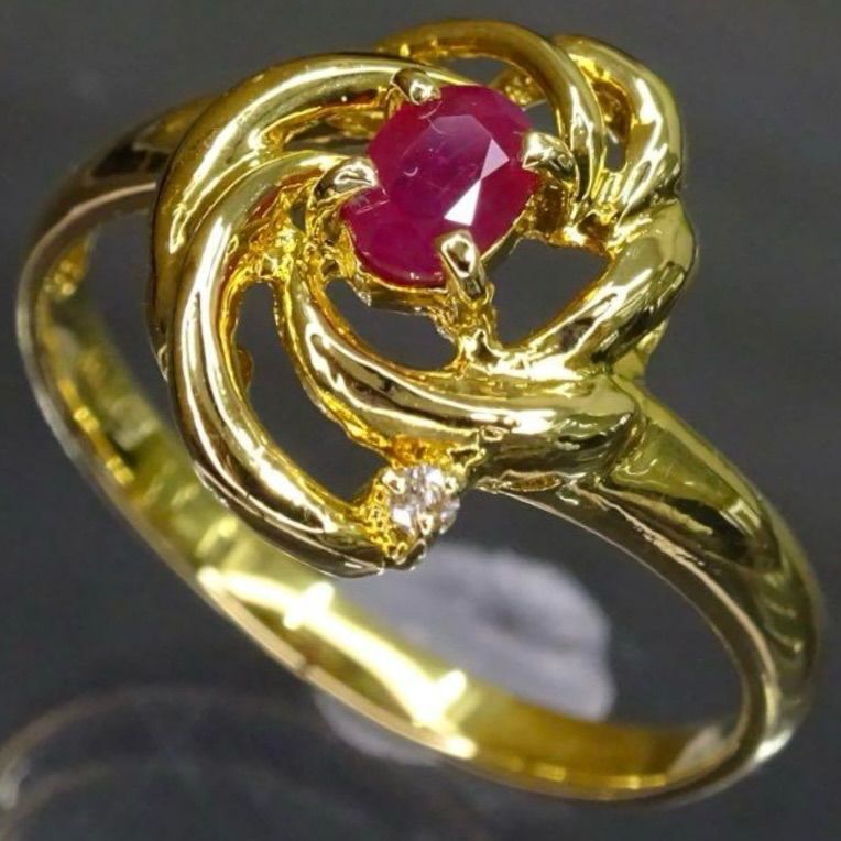 【本日限定価格】1911年 18金 天然ルビー&天然ダイヤモンドのボートリング 18金 K18 ゴールド GOLD 750 天然ルビー1石 天然ダイヤモンド1粒