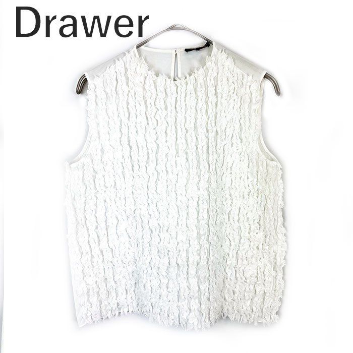 ドゥロワー Drawer フロント総フリル ノースリーブブラウス コットン 