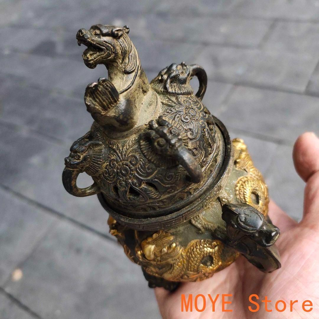 銅器 香炉 二龍戯珠薫香炉 香道具 装飾品 工芸品 置物 美術品・アンティーク・コレクション 銅 細工 二龍戯珠薫香炉 香道具