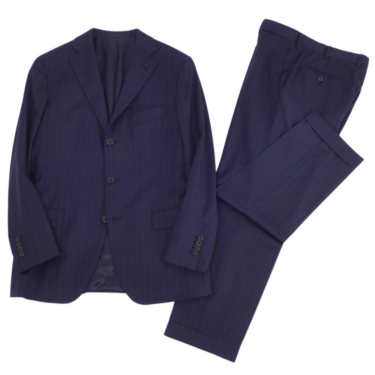 美品 ベルベスト Belvest セットアップ スーツ シングル ストライプ ウ 