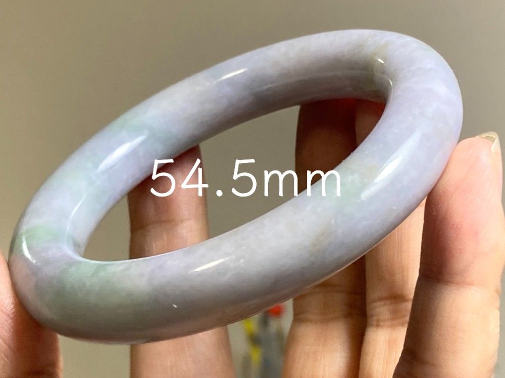 BG9-30 処分品 厚手 54.5mm 春彩 ラベンダー ミャンマー産 A貨 本翡翠 バングル