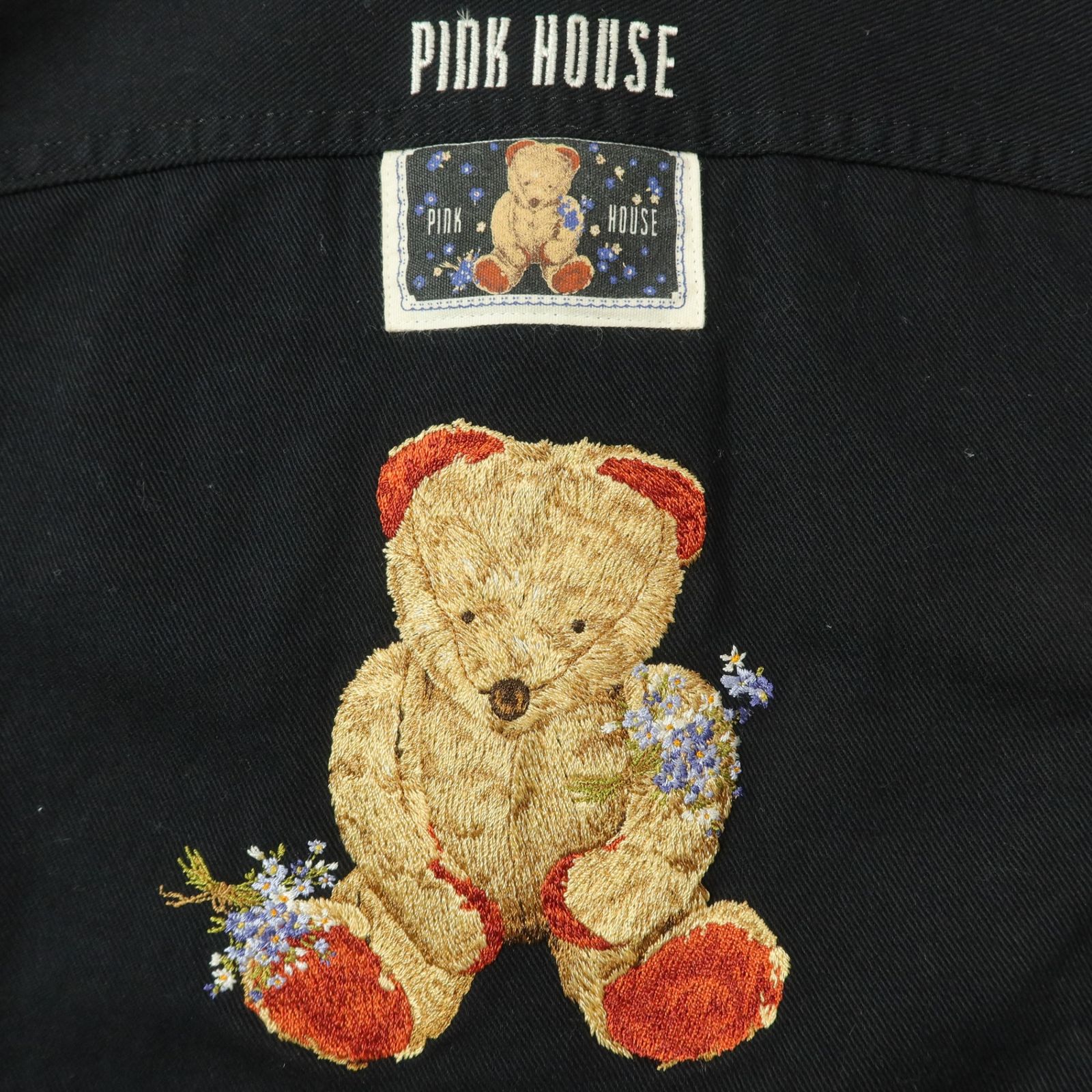 ピンクハウス　クマ刺繍　Gジャン　Lサイズ ピンクハウス☆デニムジャケット 大きいサイズL 黒系 クマの
