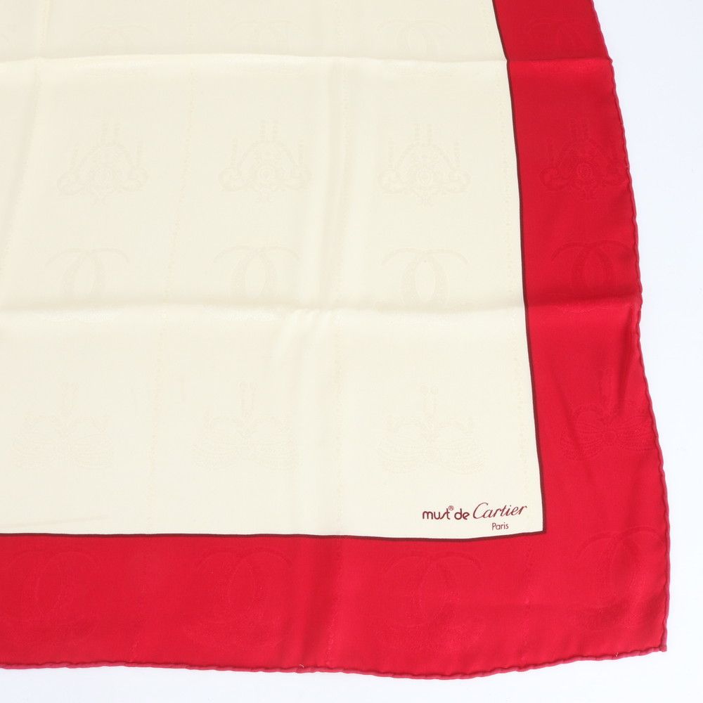 極美品 カルティエ タグ付 ロゴ ダブルC シルク 100％ スカーフ