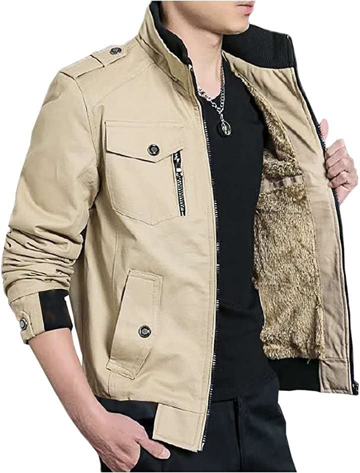 Ys factory Y's 裏起毛 ミリタリージャケット メンズ トレンチコート ジャンパー ボア アウター 綿 冬 秋 春 薄手 厚手 防風 日本2XLサイズ相当(カーキ／厚手，  2XL)