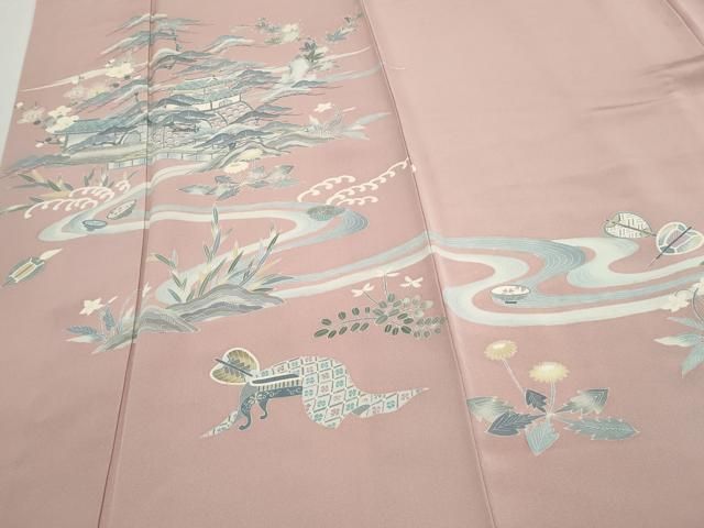 平和屋着物○名門・上野家 上野街子 清染居 訪問着 風景流水草花文