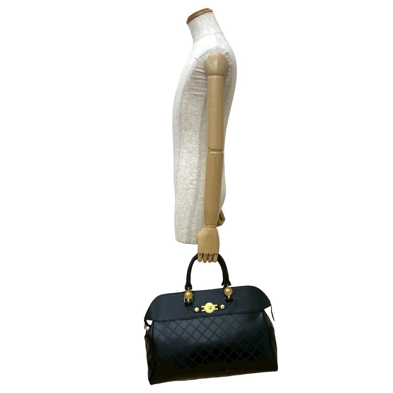 versace バッグ 極 美品 VERSACE ヴェルサーチ サンバースト ロゴ 金具 レザー