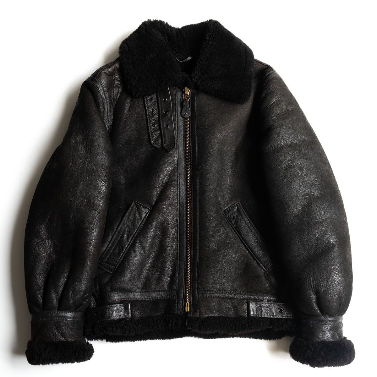 SCHOTT B-3 ムートンボンバージャケット 34 ブラック フライト レザー ジャケット 25090396