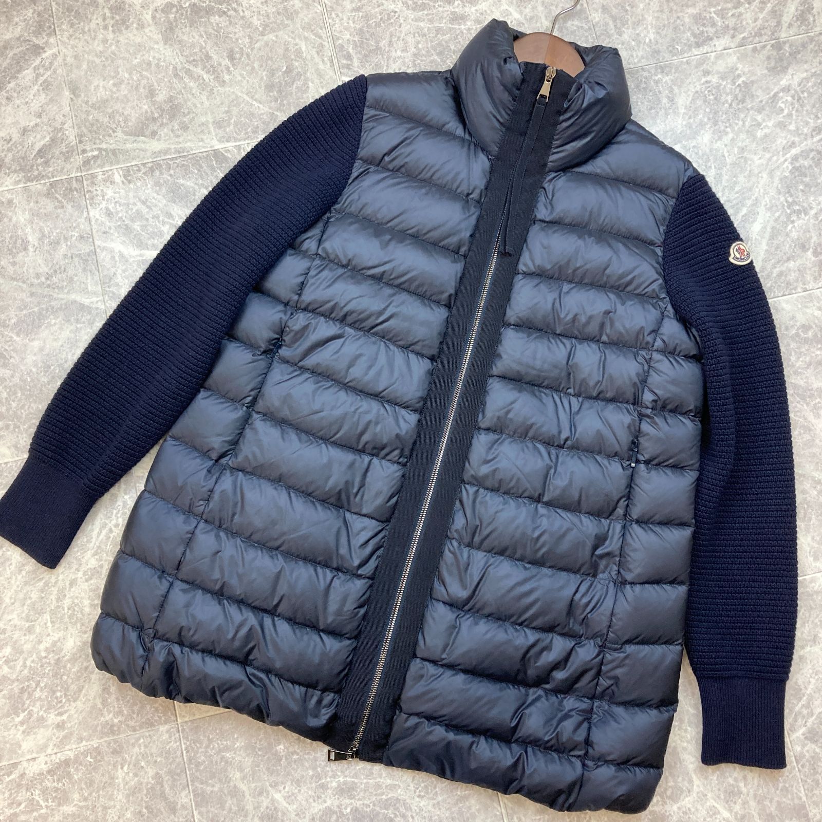 MONCLER モンクレール 2019 maglione tricot cardigan マグリオントリコットカーディガン ニット切替 ダウンコート  ネイビー レディース M コンビ カーディガン PAWNSHOPRiZ パウンショップリズ - メルカリ