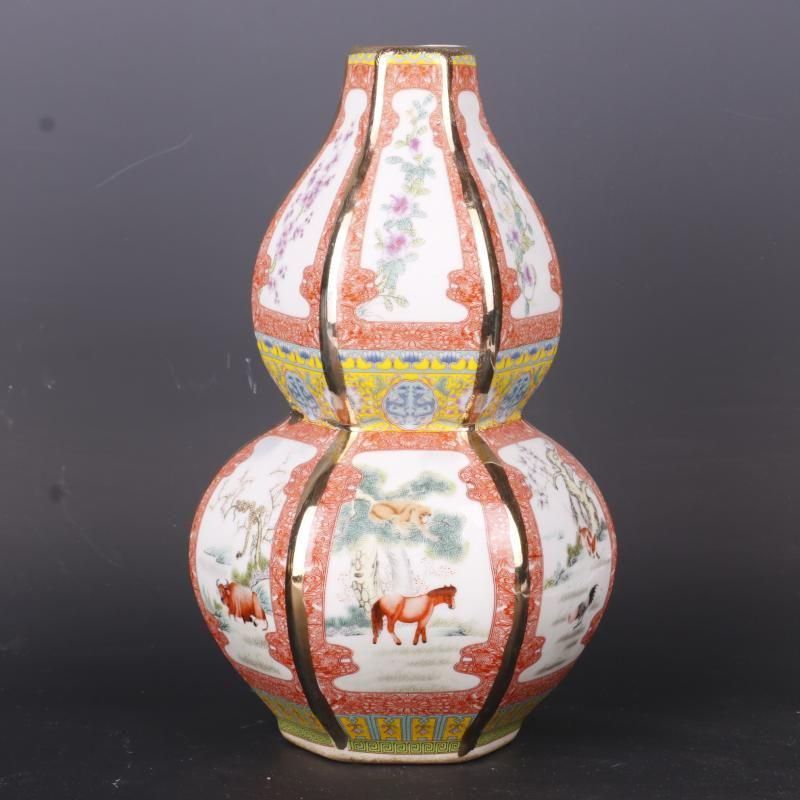 琺瑯彩十二支瓢簞瓶 景徳鎮 陶磁器 装飾品 工芸品 美術品 置物 琺瑯彩十二支瓢?瓶 景徳鎮 陶磁器 装飾品 工芸品 美術品 置物
