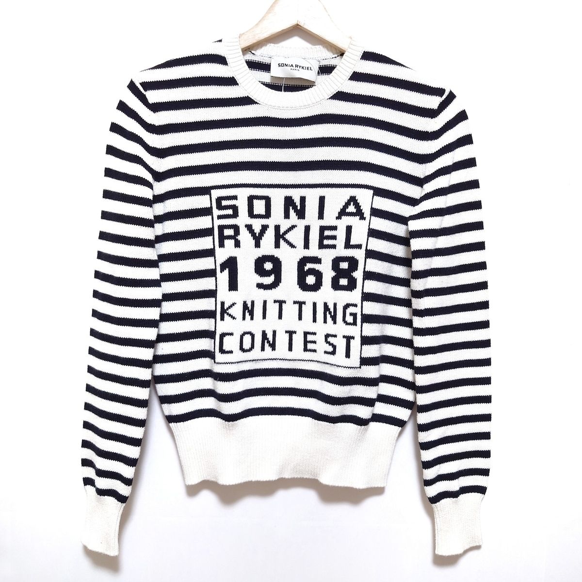 SONIARYKIEL(ソニアリキエル) 長袖セーター サイズXS レディース美品 - アイボリー×黒 クルーネック/ボーダー - メルカリ