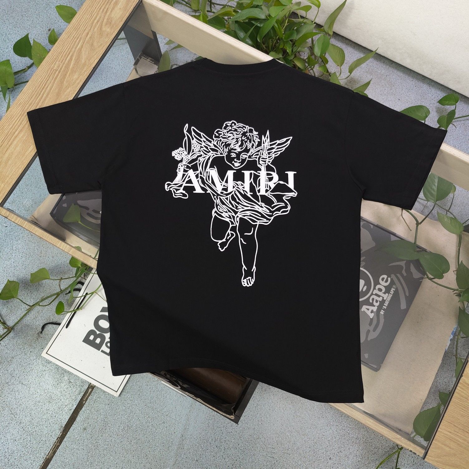 2024年新作 Amiri エンジェルキューピッドデザイン ロゴプリント カジュアルカップルショートスリーブTシャツ - メルカリ