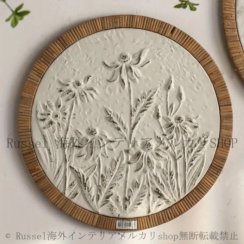 ウォールアート 壁掛けインテリア ウォールデコレーション ラウンド型 丸 花 葉っぱ フラワーリーフ デザイン ヴィンテージ風 アンティーク風 北欧 かわいい おしゃれ キッチン 玄関 リビング インテリア雑貨 4-7