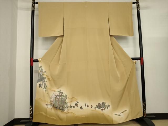 作家物 付下げ 裄67 刺繍の御所車 暈しに金彩 着物 正絹 RK-5417 平和屋着物□豪華黒留袖 駒刺繍 文箱御所車花文 暈し染め 金彩