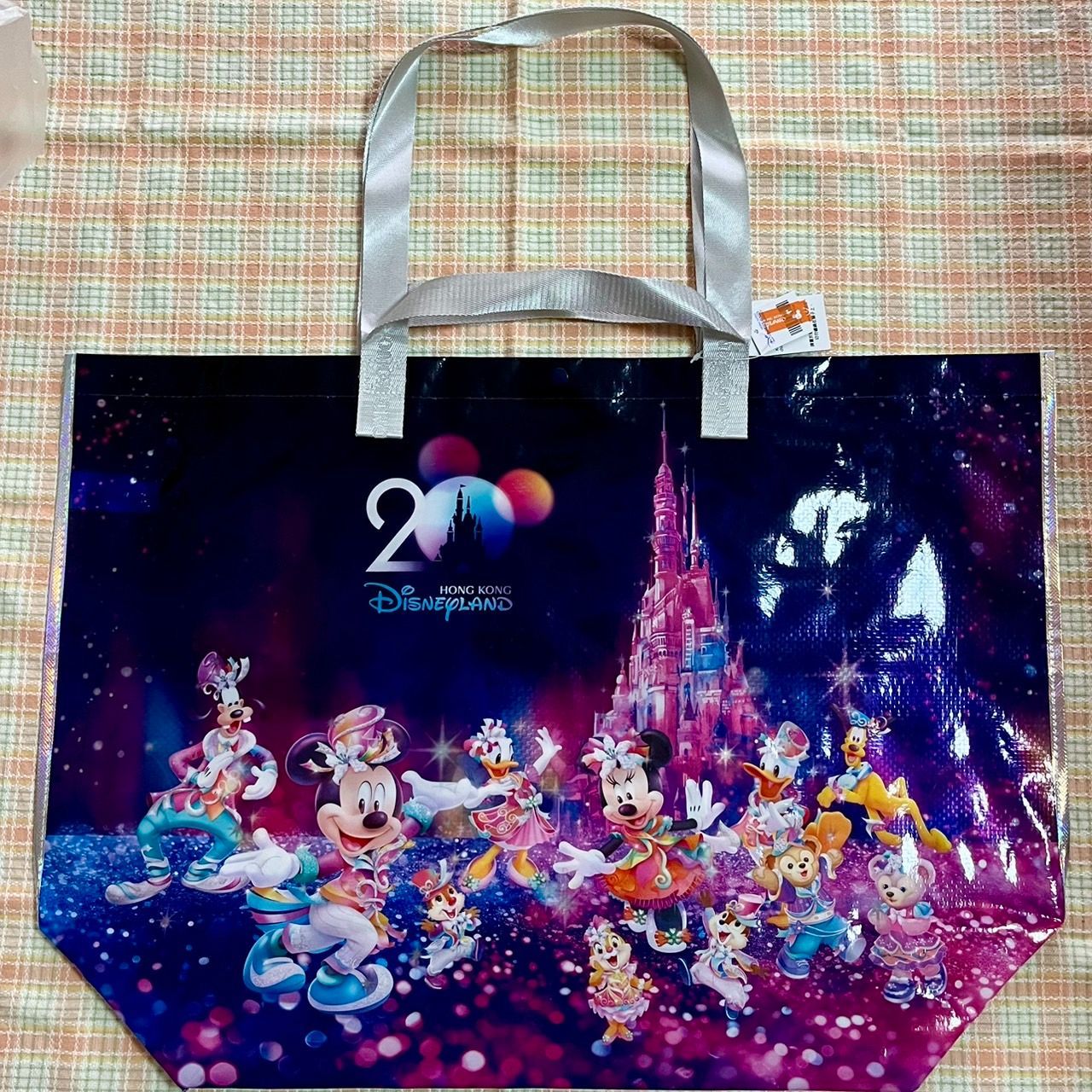 【日本未入荷】香港ディズニー20周年限定 トートバッグ 男女兼用 香港ディズニーランド限定 20周年柄のショッピングバッグ