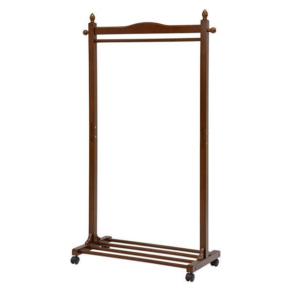 ハンガーラック 幅90×奥行40×高さ154cm ブラウン 木製 棚板 キャスター付き コートハンガー 組立式 ベッドルーム