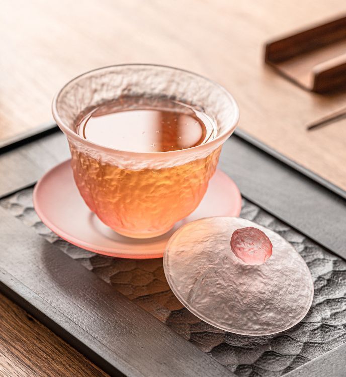 中国茶器  パステル茶花の浮彫り三才蓋碗  新品未使用 新品・未使用】 茶器 茶芸 品茶杯 湯呑み 三才蓋碗 功夫茶器