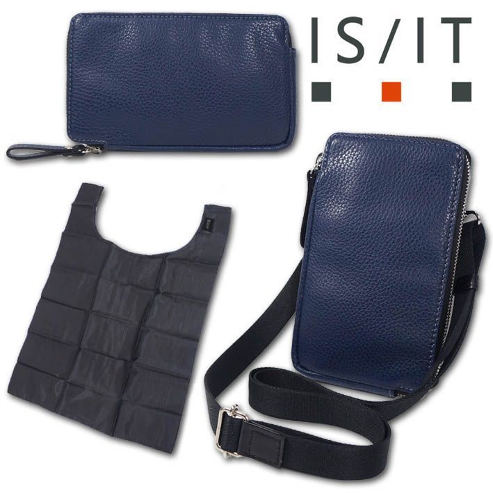 イズイット IS|IT 牛革 ミニショルダーバッグ ストア ネイビー 紺 定価14 300円 本革 メンズ レディース エコバッグ コンパクト レザー お財布ショルダー サコッシュ ミニ財布 シンプル キャッシュレス 無料ラッピング
