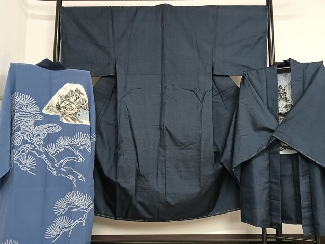 平和屋野田店□男性 本場大島紬 アンサンブル 亀甲文 逸品 BAAI5301bs 総詰め