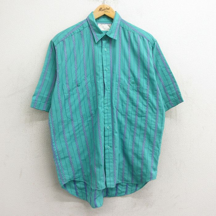 L/古着 リーバイス Levis 半袖 シャツ メンズ 90s 緑他 グリーン ストライプ 24jun08 中古 トップス