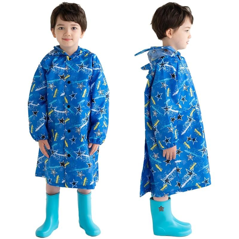 [ＺＡＩＤＥＡ] レインコート キッズ 雨具 レインウエア カッパ ランドセル対応 男の子 女の子 子供 通園 通学 収納バッグ付き 撥水 軽量 (ブルー・スター， 130) 1