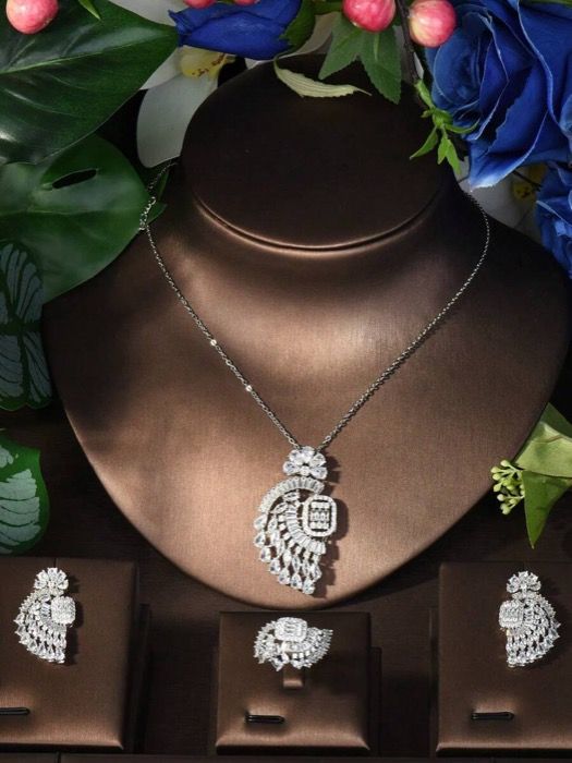 ジュエリー レディース セット 1セット エレガントなキュービックジルコニア扇型装飾ジュエリー3点セット 女性の休日のギフトに適しています