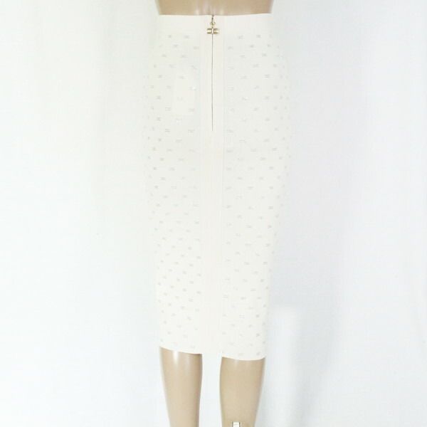 80 OFF エリザベッタフランキ ELISABETTA FRANCHI スカート40 ESK704 Sサイズ アイボリー レディース ニットスカート 膝下丈 ロゴ入り ラインストーン