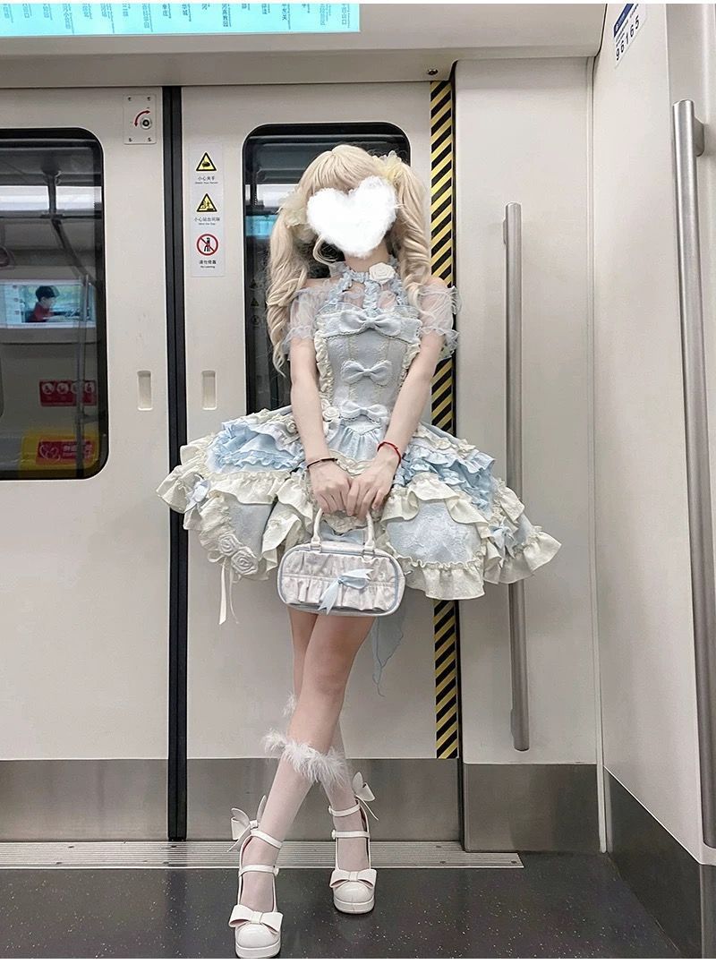 ゴシックロリィタ ドレス JSK ワンピース 蝶結びデザイン 成人式 洋装 プリンセス風 2スタイル ブルー＆ピンク 上品な日常＆イベント用ドレス