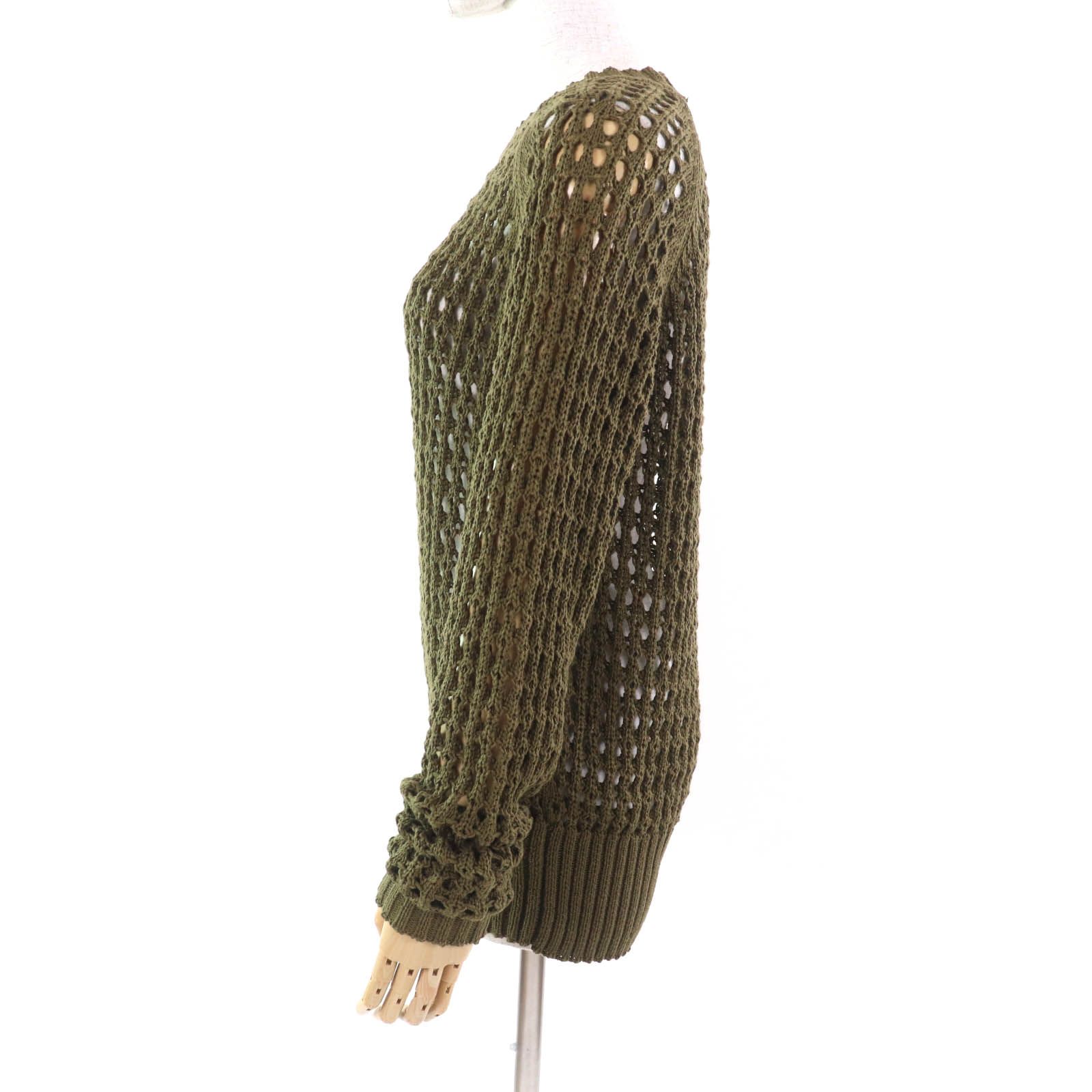 美品★DRIES VAN NOTEN ドリスヴァンノッテン コットン混 鍵編み クルーネック 長袖 ニット トップス カーキ S 正規品 レディース DRIES VAN NOTEN - 美品☆DRIES VAN NOTEN ドリスヴァンノッテン