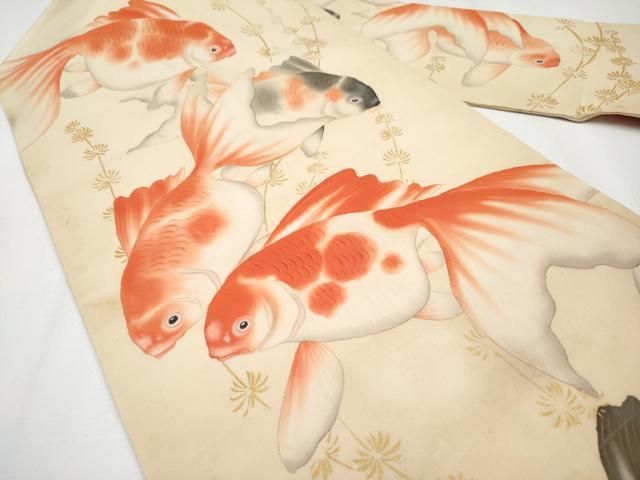 平和屋本店■極上　アンティーク　大正ロマン　九寸名古屋帯　手描き　金魚　金彩　逸品　CYAA3608s5 平和屋本店□極上 アンティーク 大正ロマン 九寸名古屋帯 手描き 金魚