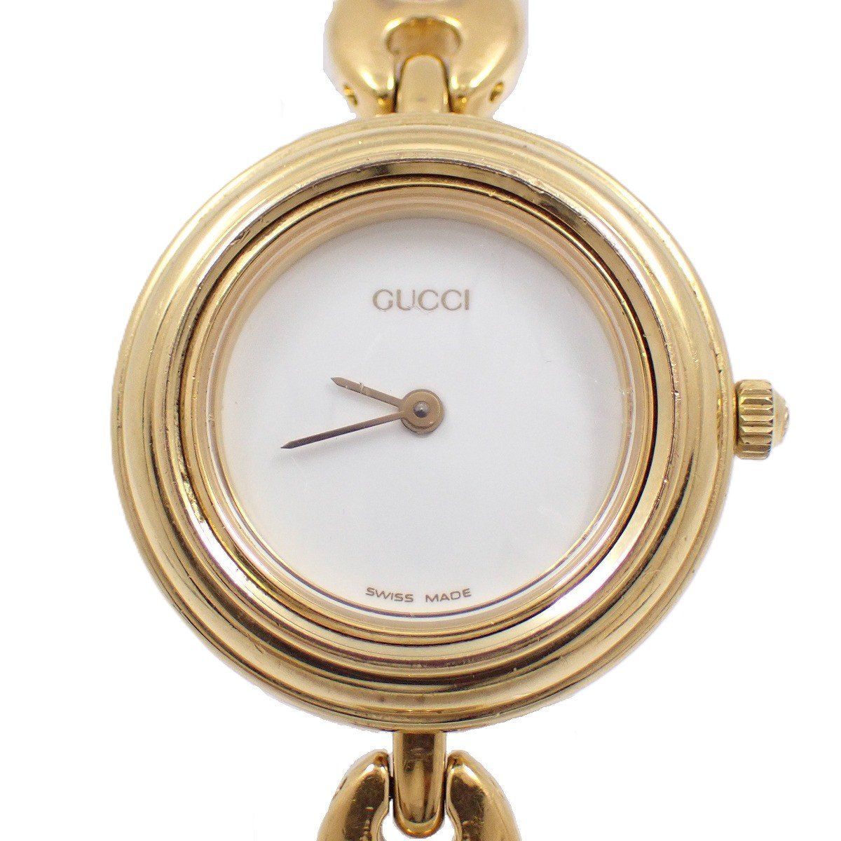 グッチ チェンジベゼルウォッチ クォーツ レディース 腕時計 ゴールドGP 白文字盤 純正チェーンベルト 11|12.2 いおき質店