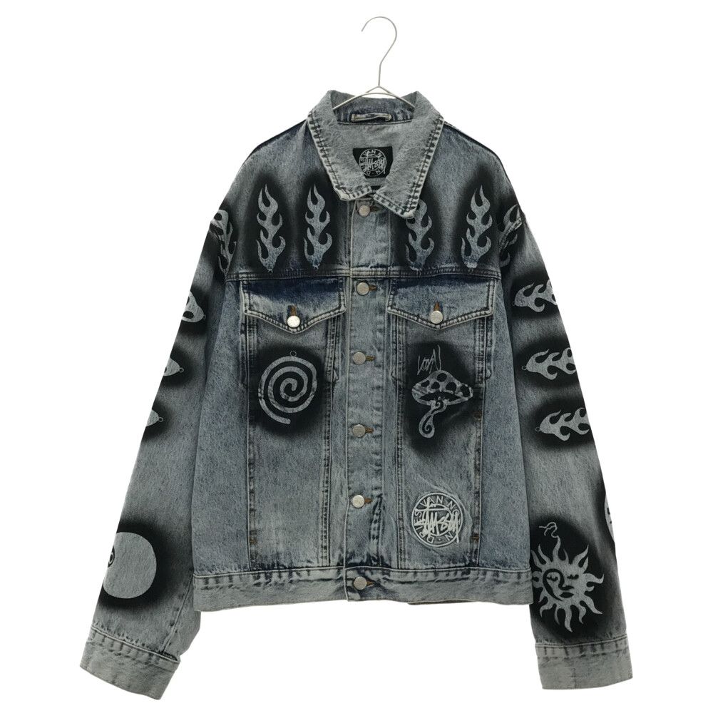 STUSSY (ステューシー) ×Dries Van Noten Hand Stencilled Denim Jacket ドリスヴァンノッテン  刺繍ロゴ ペイント デニムジャケット インディゴ 315294 - メルカリ