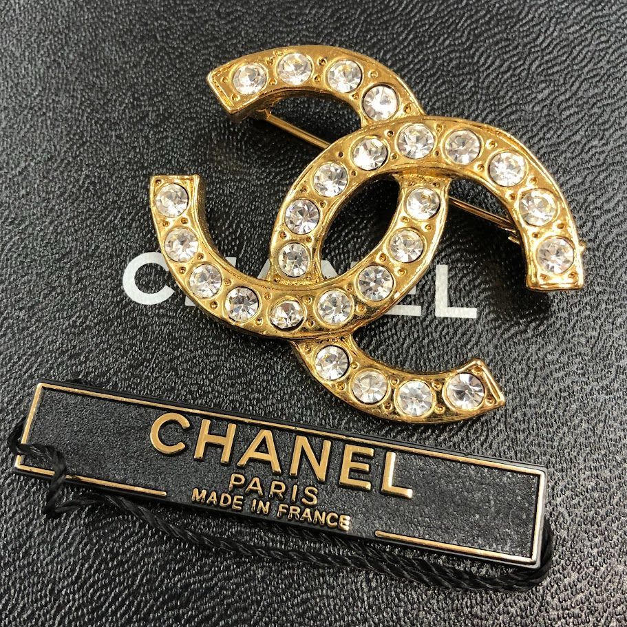 CHANEL シャネル ココマーク アクセサリー ヴィンテージ ブローチ GP ラインストーン ゴールド【鑑定済み】 - ブローチ・コサージュ