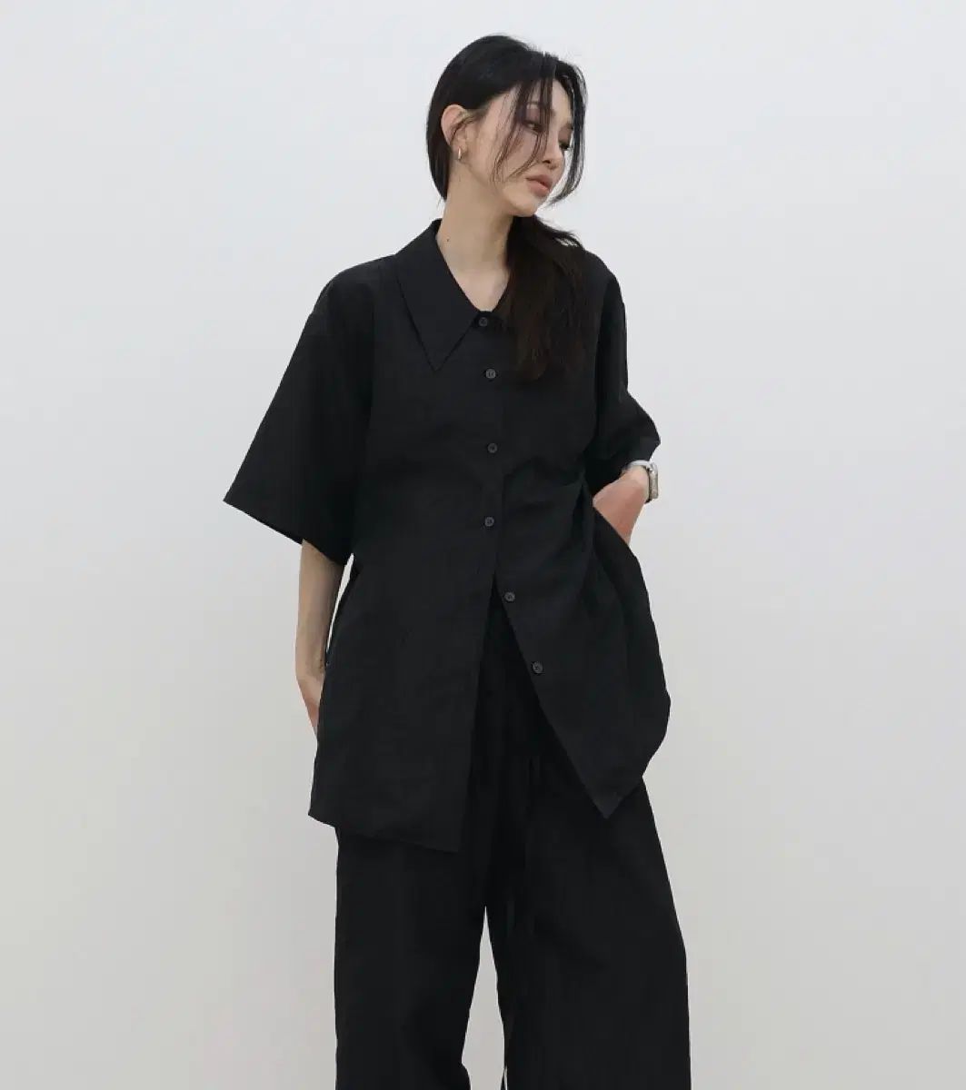 TREEMINGBIRD しわ セットアップ 黒 Cockle Set ー up Shirt Pant