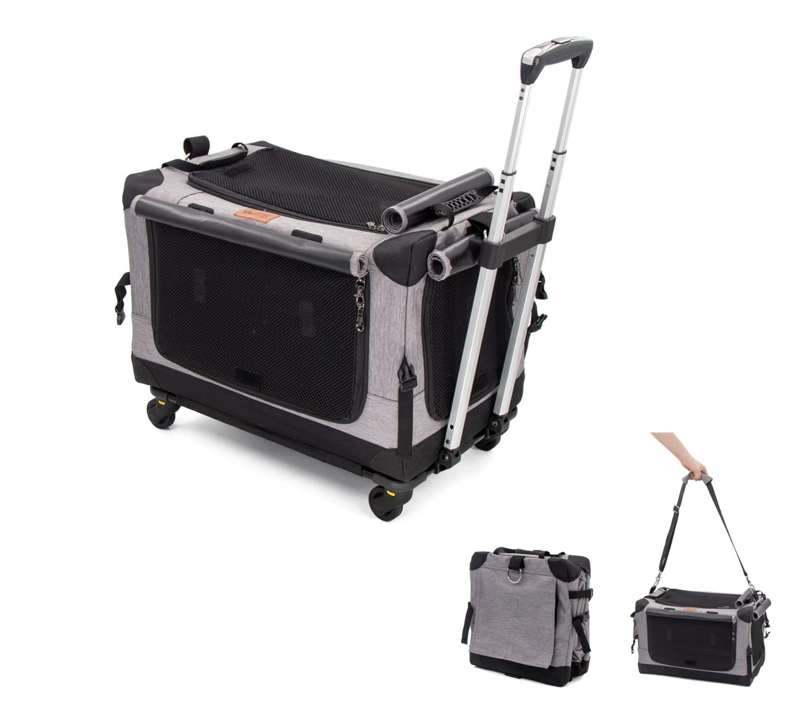 静音キャスター カバー丸洗い 折りたたみ収納 分離で使用 900Dオックスフォード 三面メッシュ キャリーカート 小型犬 3WAYペットキャリーコンテナ 猫 小動物 次世代 耐荷重15kg GPR シルバグレー