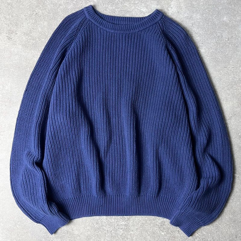 80s 黒タグ Eddie Bauer 無地 コットン ニット セーター XL / 80年代