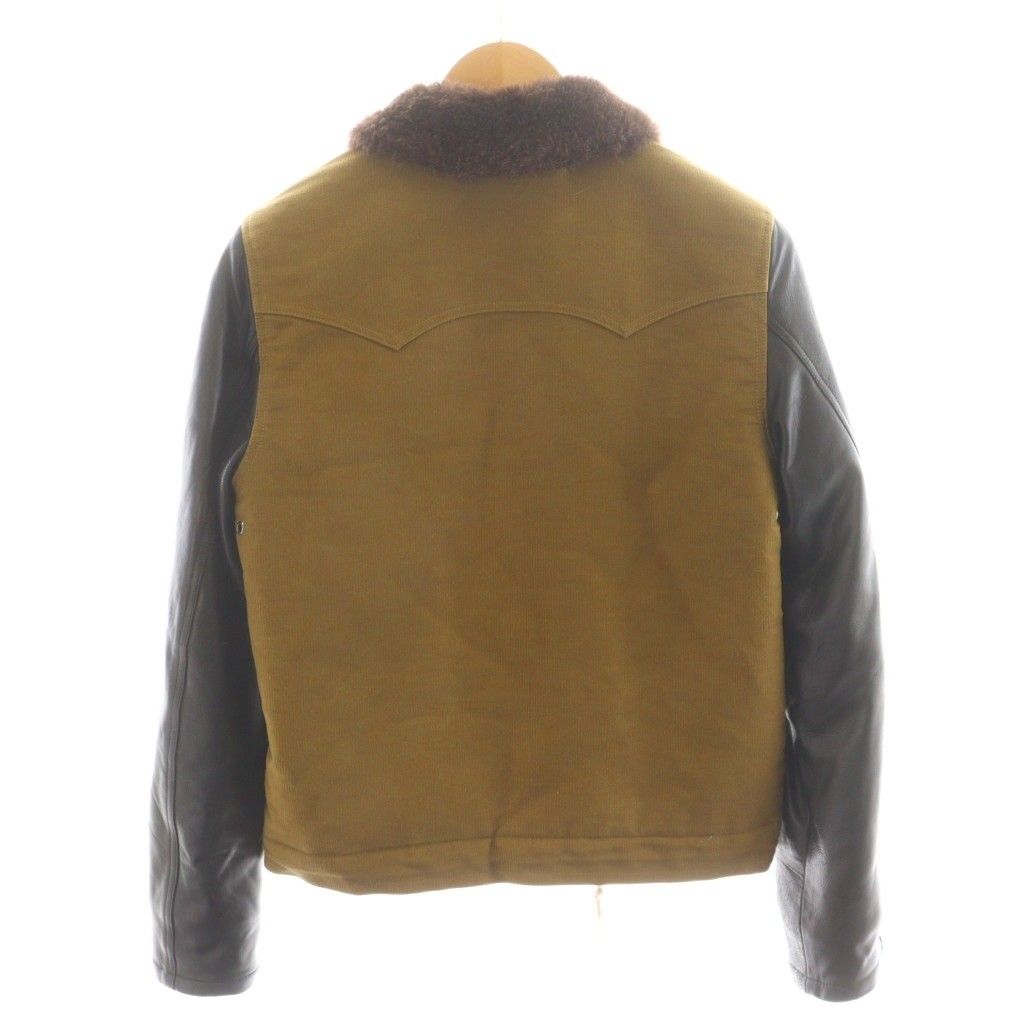 クライミー CRIMIE デッキジャケット 袖レザー 切替 裏地ヒョウ柄 レオパード 裏ボア ロゴ アウター S カーキ 黒 ブラック CIH5-JK10 AN41