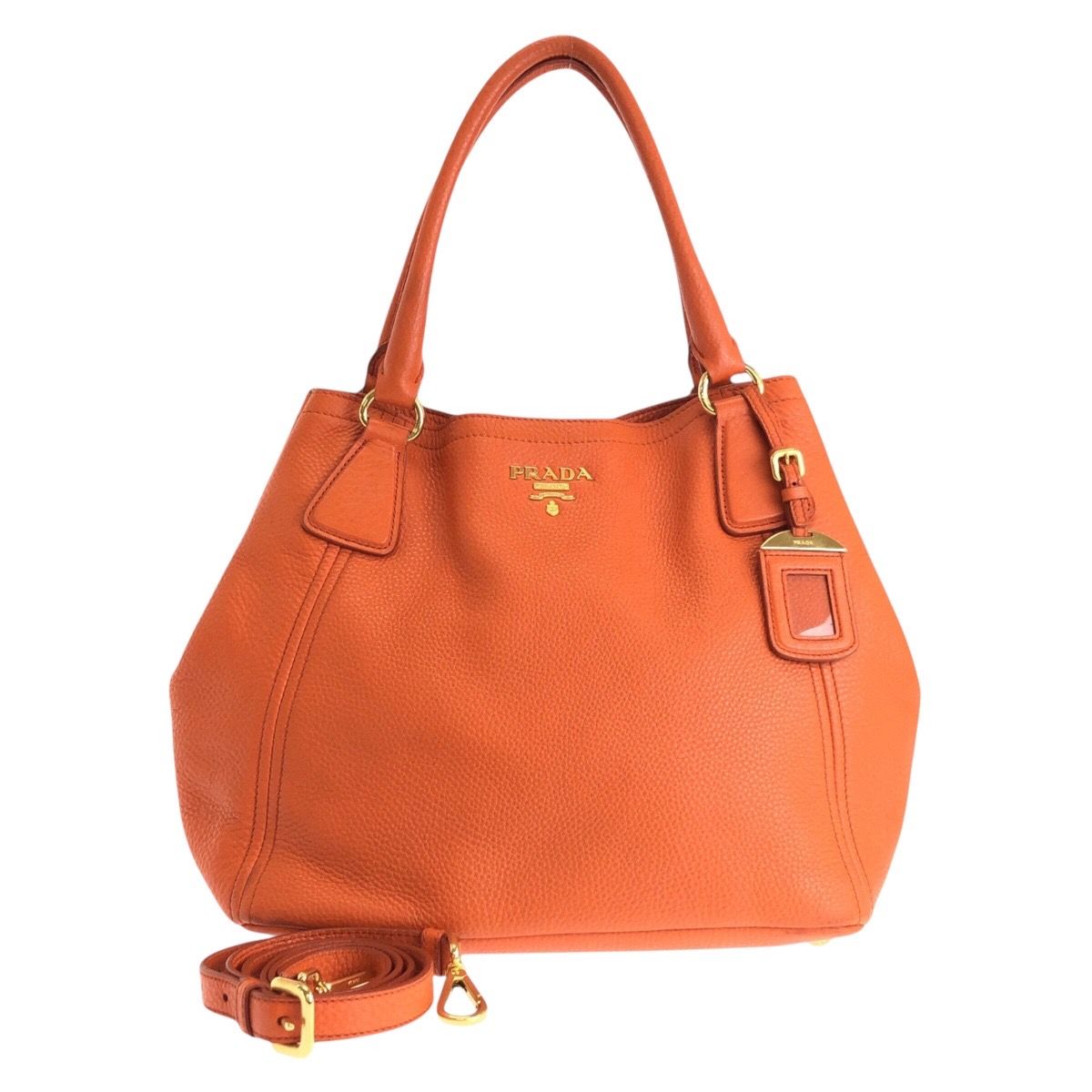 美品 PRADA プラダ ヴィッテロ オレンジ ゴールド金具 レザー トート 