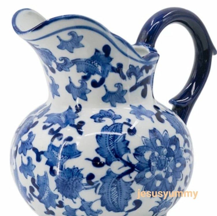 シノワズリ 花瓶 陶器 ブルー×ホワイト フラワーポット シノワズリ柄