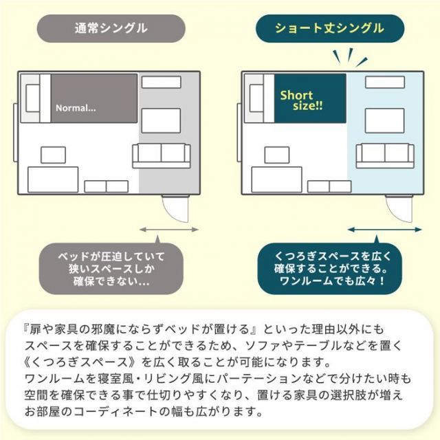 スティナ 隠せる収納棚付きショートベッド